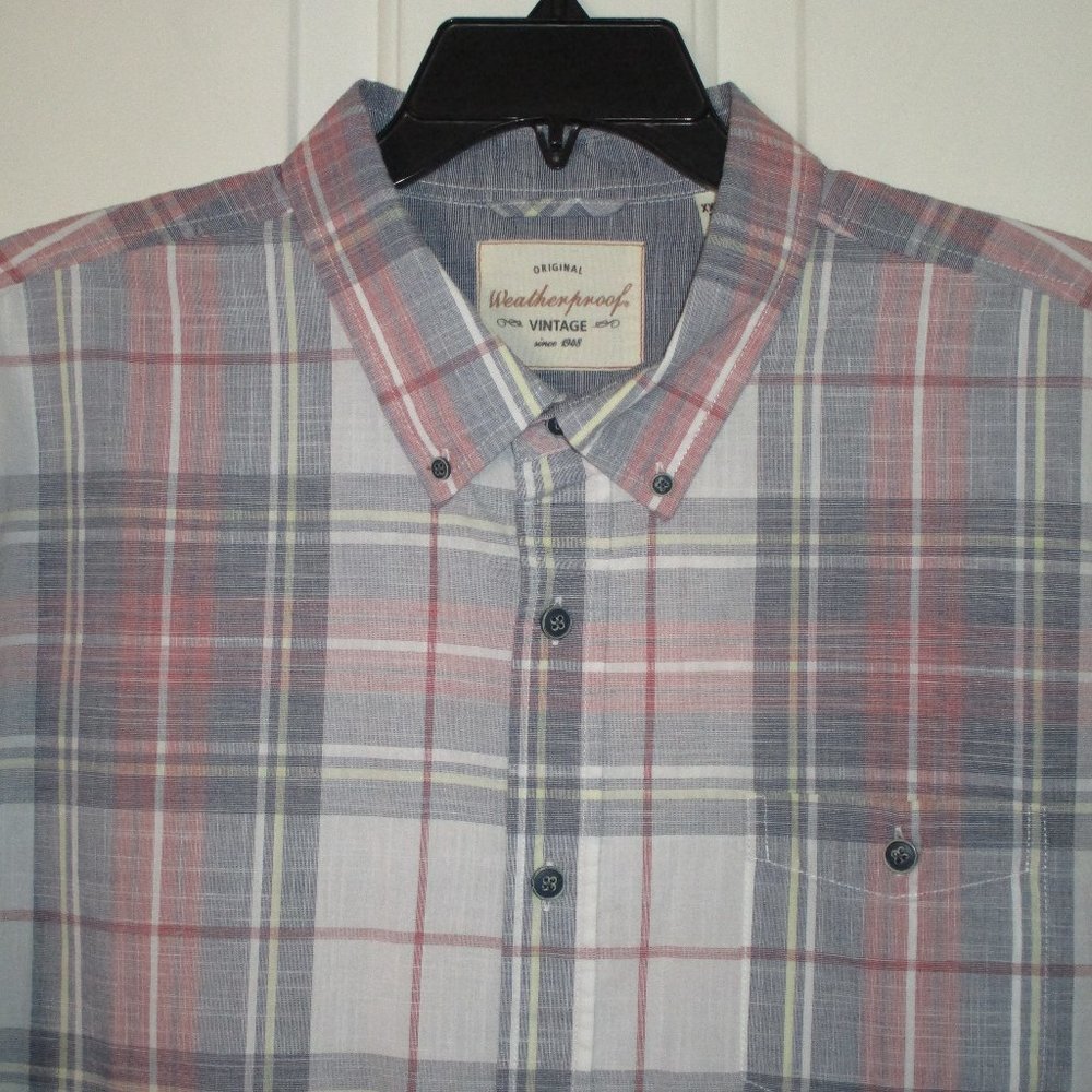 Weatherproof Vintage Mens S/S Muted Cotton Plaid Casual Shirt NWOT - Size XXL